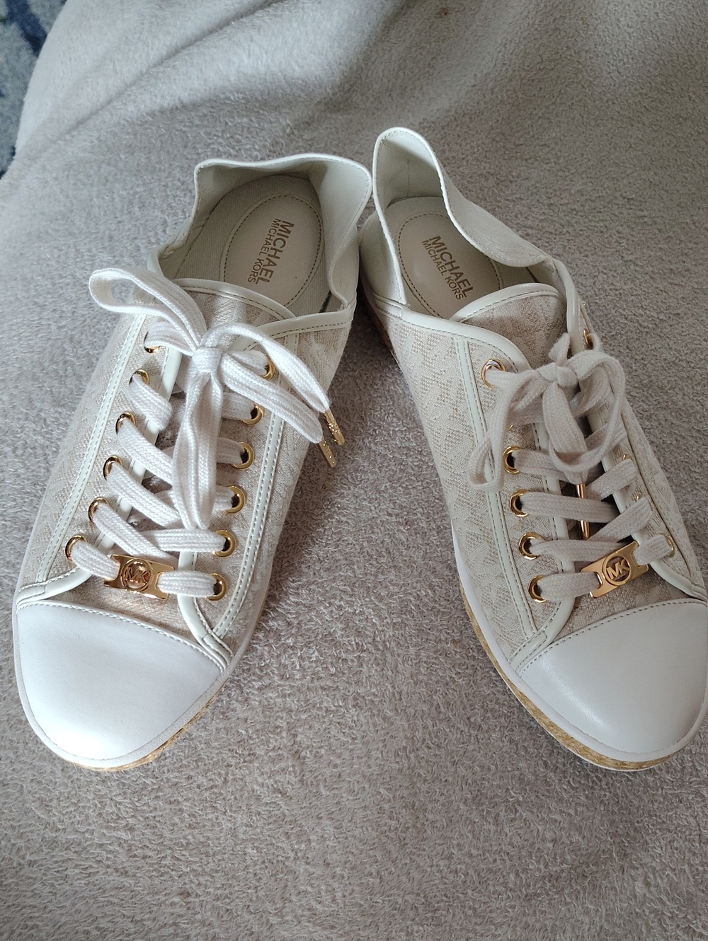 Michael Kors Cream and Gold Lace-Up Low-Top Sneakers